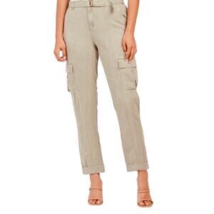 Nicole Miller Women's Linen Blend Cargo Pants Size S Belted Baggy Lightweight